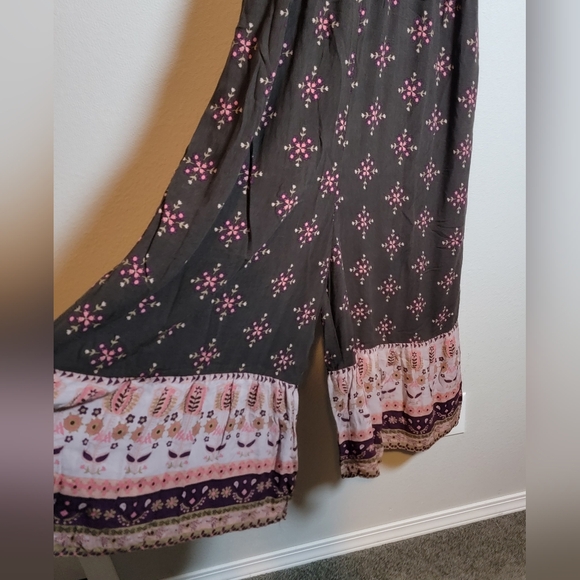 ​Natural Life Jamie Jumpsuit XS Brown Pink Floral Wide Leg Boho Ruffle Coastal - Picture 3 of 8